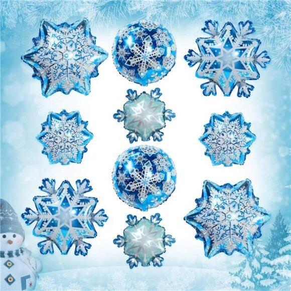 10 Pieces Large and Small Snowflake Balloons Snowflake Aluminum Foil - Picture 1 of 7